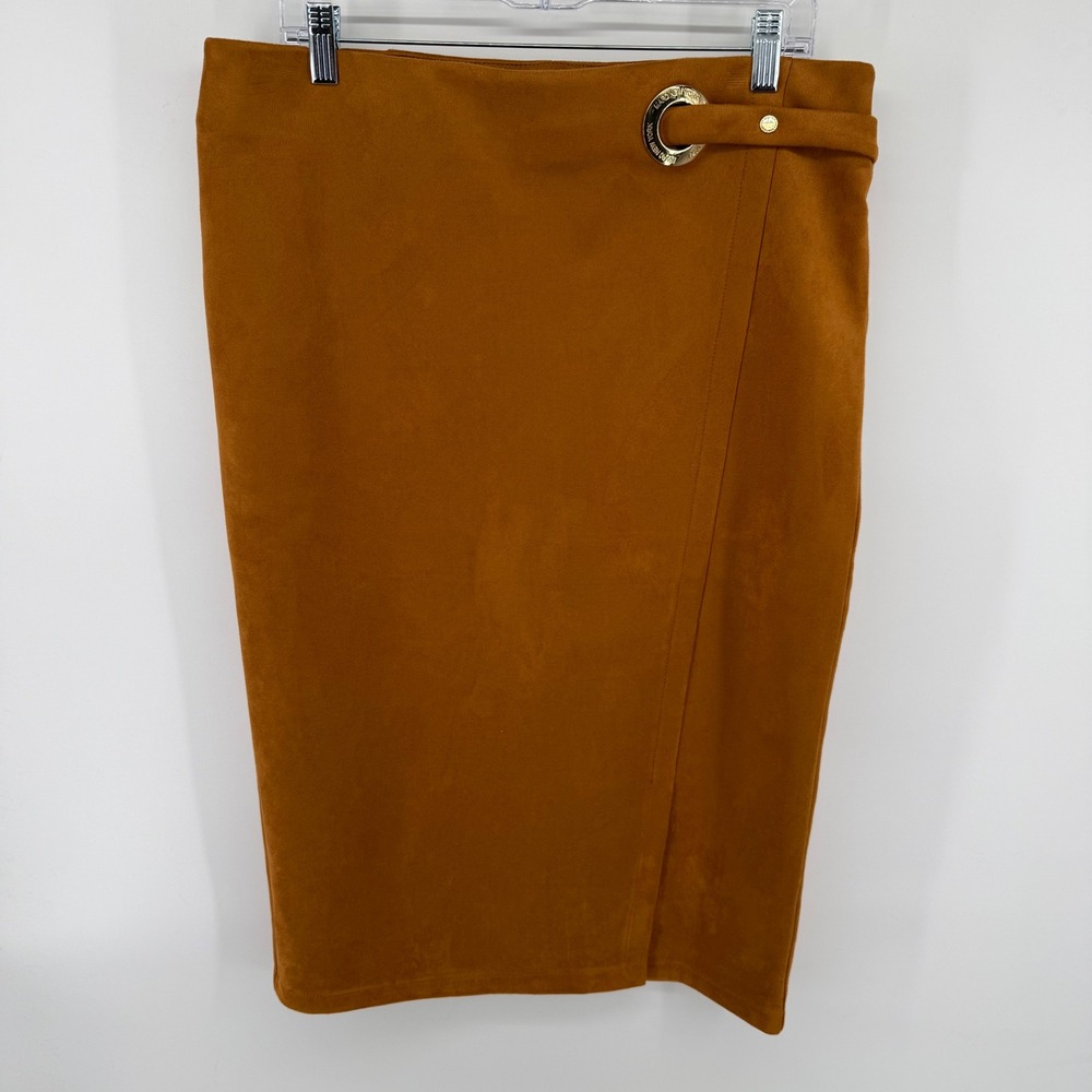 Marc New York Faux Suede Pencil Skirt Brown Orange Midi  Womens Large Designer‎